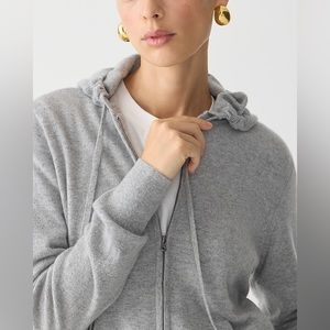 J Crew Cashmere Knit Hoodie Zip Up Sweater in Grey Size XL